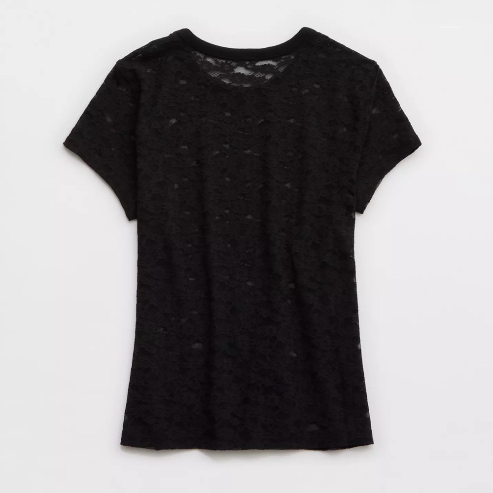 AERIE LACE VINTAGE TEE Black Scoop Neck Short Sleeve T-Shirt Size Small - Picture 3 of 9